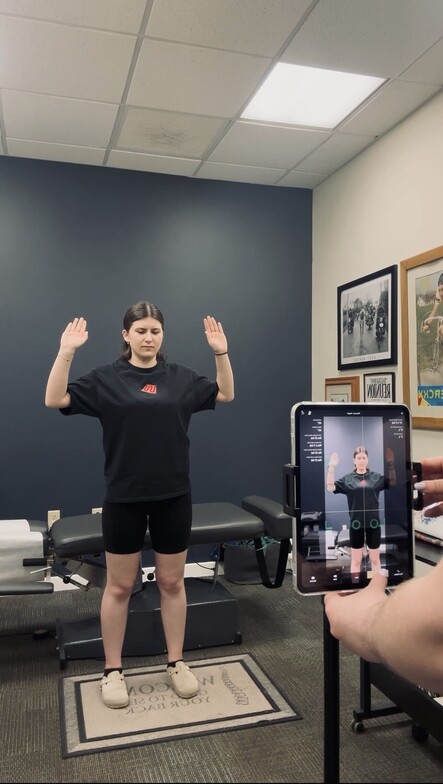 Kinetisense AI motion capture measuring a patient's shoulder range of motion at Anchor Chiropractic